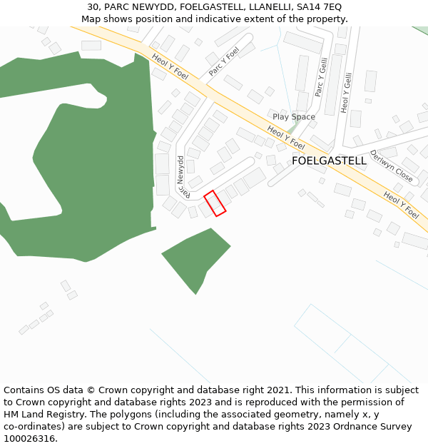 30, PARC NEWYDD, FOELGASTELL, LLANELLI, SA14 7EQ: Location map and indicative extent of plot