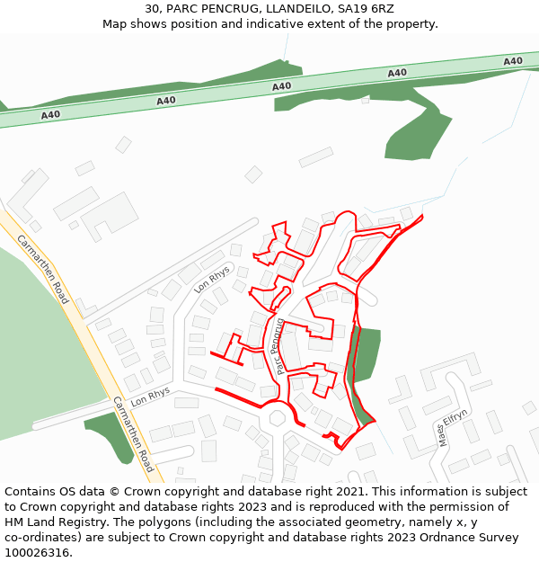 30, PARC PENCRUG, LLANDEILO, SA19 6RZ: Location map and indicative extent of plot