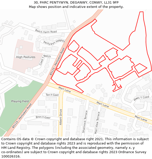 30, PARC PENTYWYN, DEGANWY, CONWY, LL31 9FP: Location map and indicative extent of plot