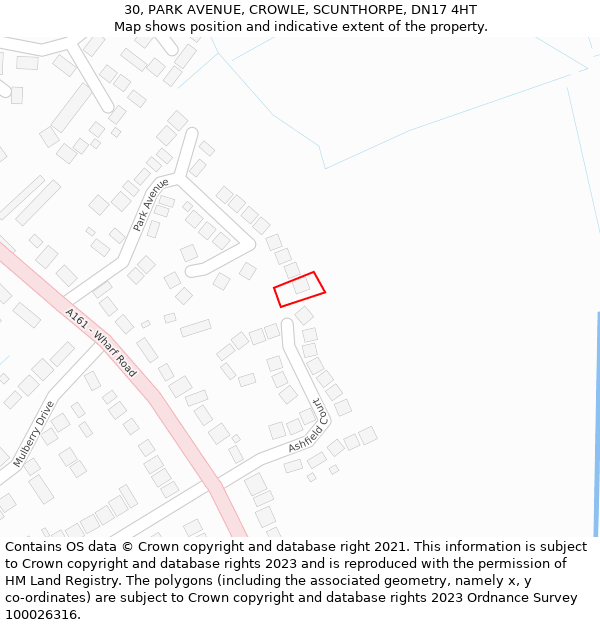 30, PARK AVENUE, CROWLE, SCUNTHORPE, DN17 4HT: Location map and indicative extent of plot