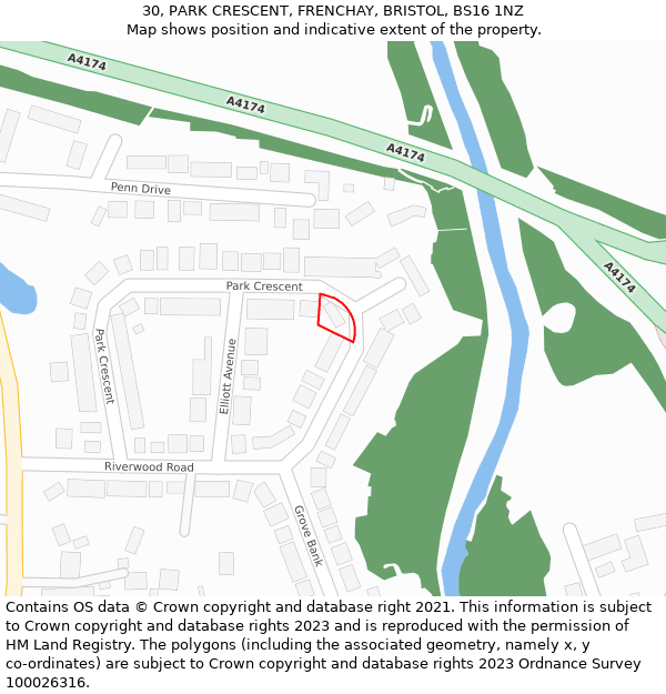 30, PARK CRESCENT, FRENCHAY, BRISTOL, BS16 1NZ: Location map and indicative extent of plot