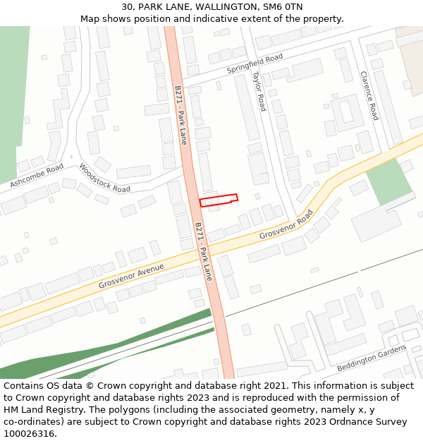 30, PARK LANE, WALLINGTON, SM6 0TN: Location map and indicative extent of plot