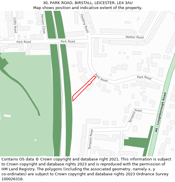 30, PARK ROAD, BIRSTALL, LEICESTER, LE4 3AU: Location map and indicative extent of plot