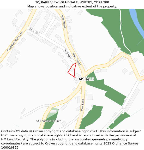 30, PARK VIEW, GLAISDALE, WHITBY, YO21 2PP: Location map and indicative extent of plot