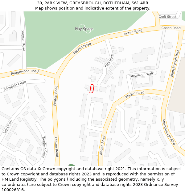 30, PARK VIEW, GREASBROUGH, ROTHERHAM, S61 4RR: Location map and indicative extent of plot