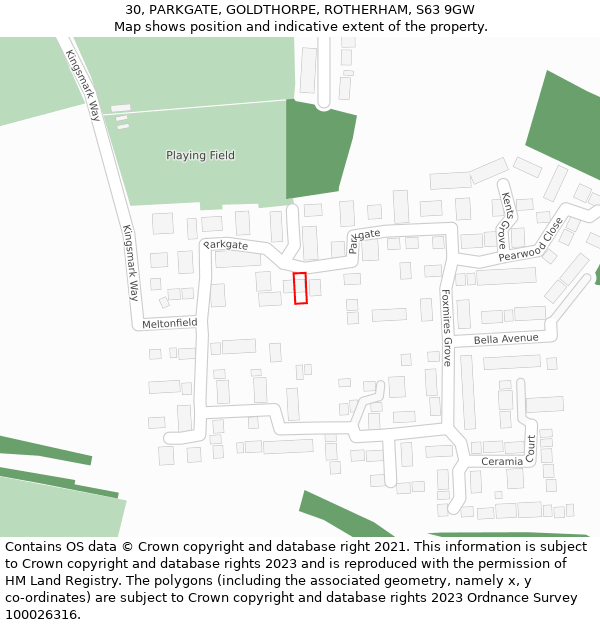 30, PARKGATE, GOLDTHORPE, ROTHERHAM, S63 9GW: Location map and indicative extent of plot