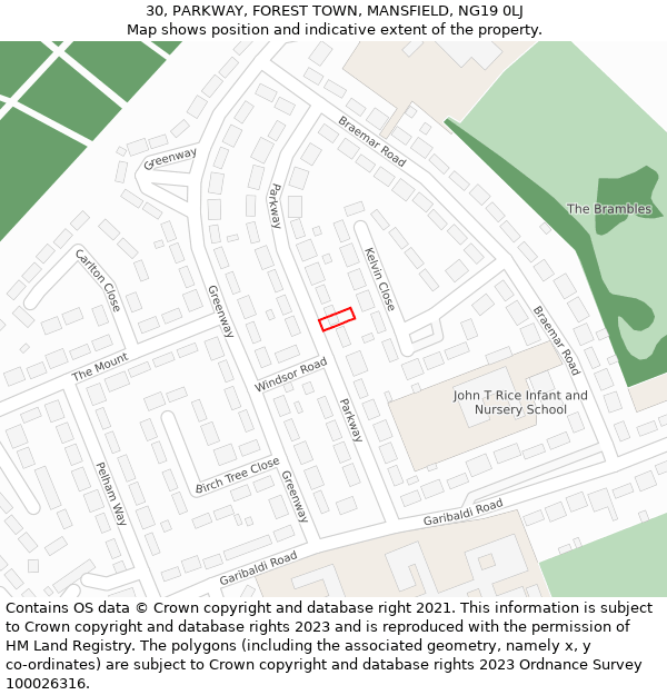 30, PARKWAY, FOREST TOWN, MANSFIELD, NG19 0LJ: Location map and indicative extent of plot