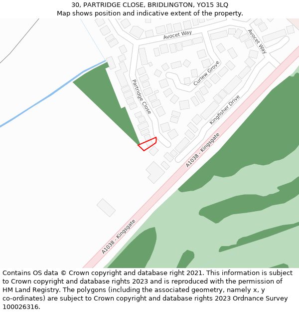 30, PARTRIDGE CLOSE, BRIDLINGTON, YO15 3LQ: Location map and indicative extent of plot