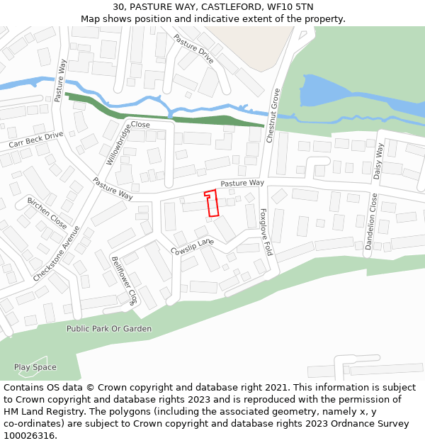 30, PASTURE WAY, CASTLEFORD, WF10 5TN: Location map and indicative extent of plot