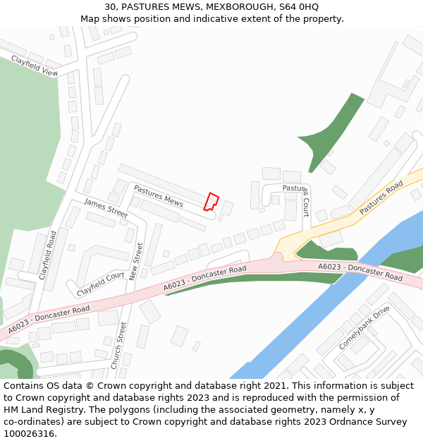 30, PASTURES MEWS, MEXBOROUGH, S64 0HQ: Location map and indicative extent of plot