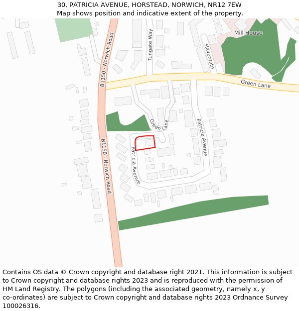 30, PATRICIA AVENUE, HORSTEAD, NORWICH, NR12 7EW: Location map and indicative extent of plot
