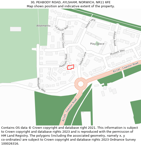 30, PEABODY ROAD, AYLSHAM, NORWICH, NR11 6FE: Location map and indicative extent of plot