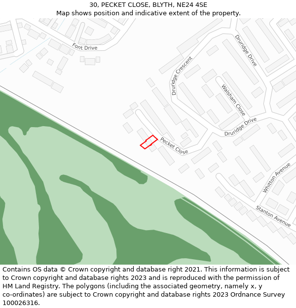 30, PECKET CLOSE, BLYTH, NE24 4SE: Location map and indicative extent of plot