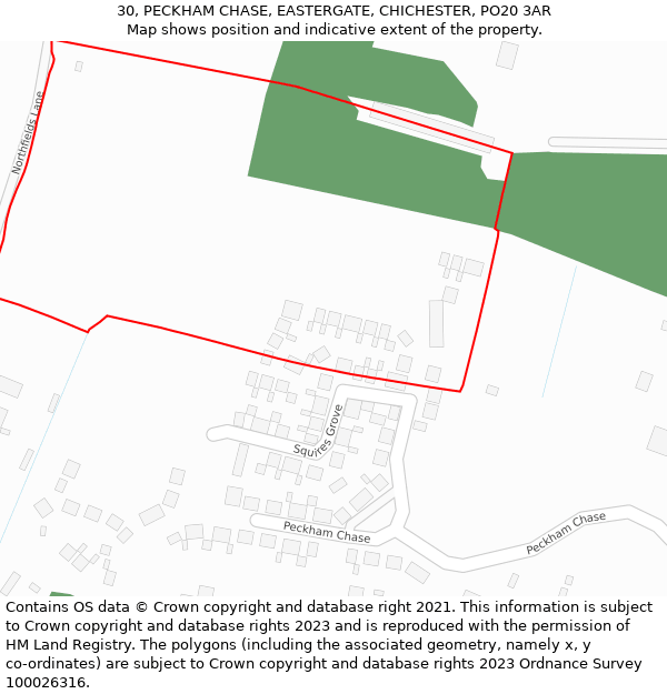 30, PECKHAM CHASE, EASTERGATE, CHICHESTER, PO20 3AR: Location map and indicative extent of plot
