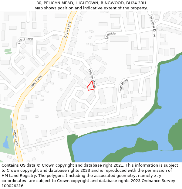 30, PELICAN MEAD, HIGHTOWN, RINGWOOD, BH24 3RH: Location map and indicative extent of plot