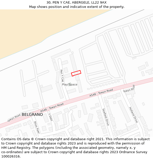 30, PEN Y CAE, ABERGELE, LL22 9AX: Location map and indicative extent of plot