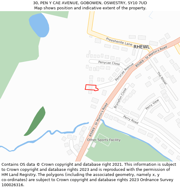 30, PEN Y CAE AVENUE, GOBOWEN, OSWESTRY, SY10 7UD: Location map and indicative extent of plot