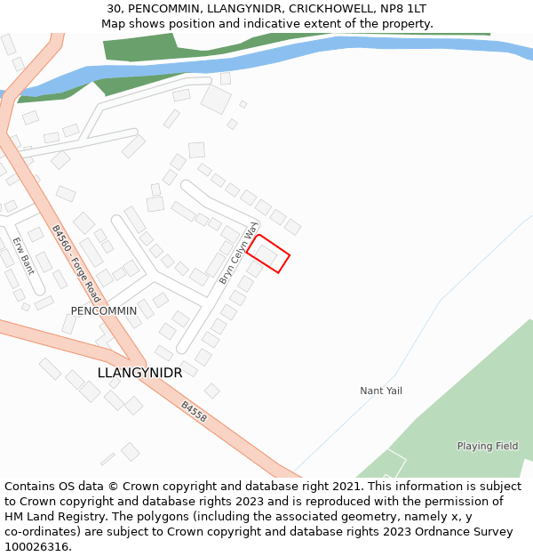 30, PENCOMMIN, LLANGYNIDR, CRICKHOWELL, NP8 1LT: Location map and indicative extent of plot