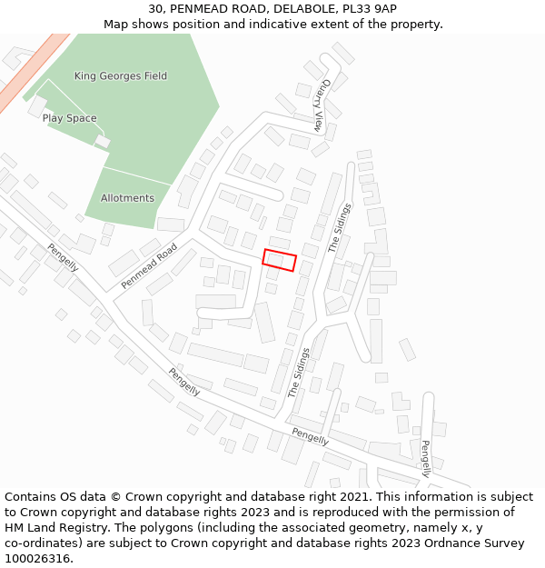 30, PENMEAD ROAD, DELABOLE, PL33 9AP: Location map and indicative extent of plot