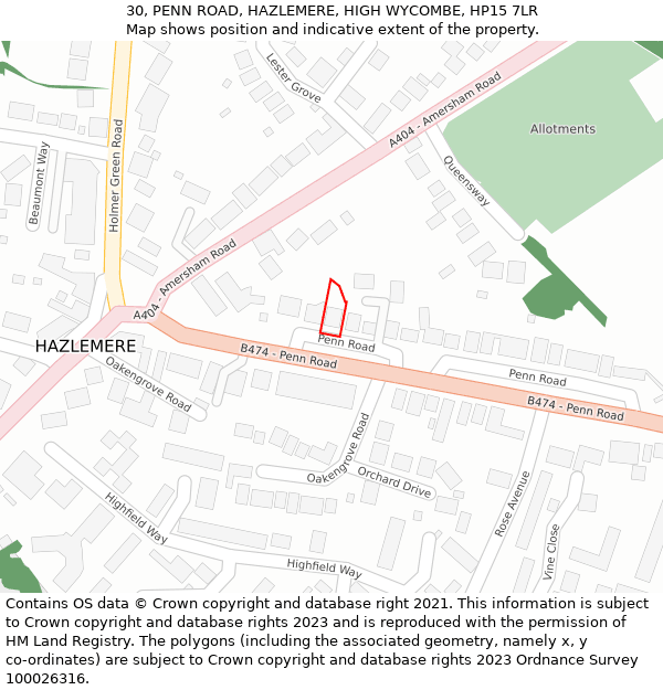 30, PENN ROAD, HAZLEMERE, HIGH WYCOMBE, HP15 7LR: Location map and indicative extent of plot