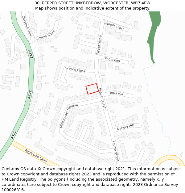 30, PEPPER STREET, INKBERROW, WORCESTER, WR7 4EW: Location map and indicative extent of plot