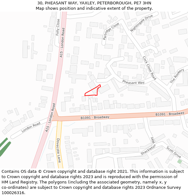 30, PHEASANT WAY, YAXLEY, PETERBOROUGH, PE7 3HN: Location map and indicative extent of plot