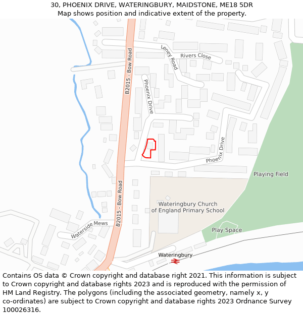 30, PHOENIX DRIVE, WATERINGBURY, MAIDSTONE, ME18 5DR: Location map and indicative extent of plot