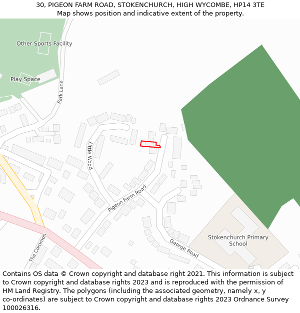 30, PIGEON FARM ROAD, STOKENCHURCH, HIGH WYCOMBE, HP14 3TE: Location map and indicative extent of plot