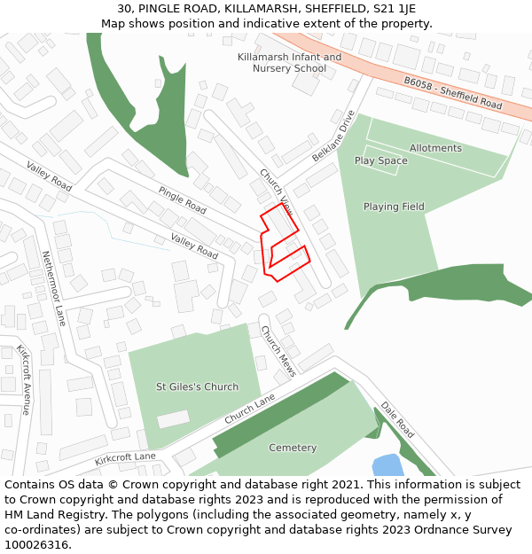 30, PINGLE ROAD, KILLAMARSH, SHEFFIELD, S21 1JE: Location map and indicative extent of plot