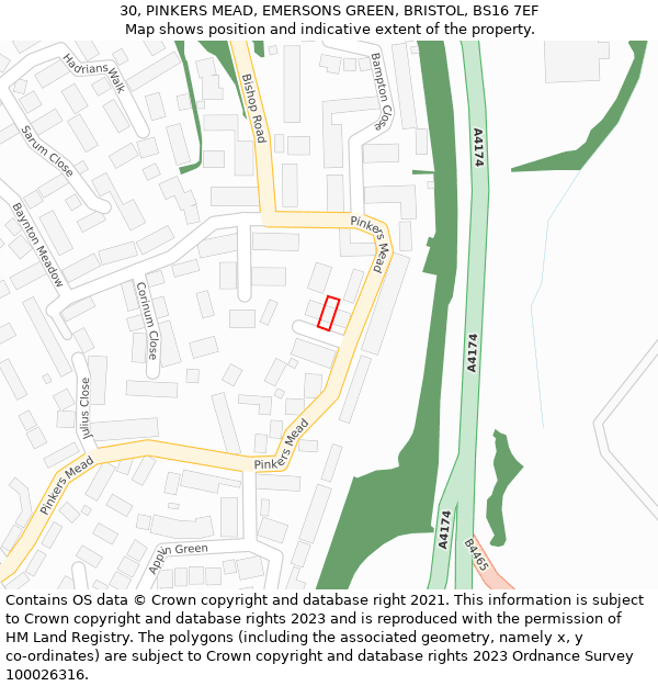 30, PINKERS MEAD, EMERSONS GREEN, BRISTOL, BS16 7EF: Location map and indicative extent of plot