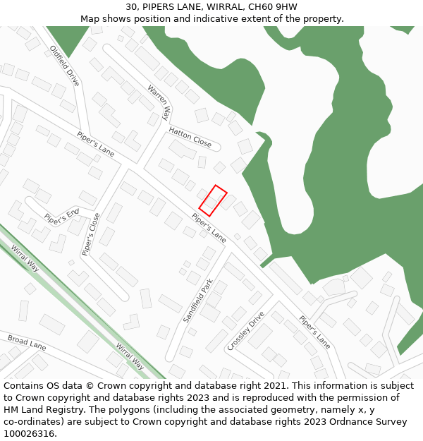 30, PIPERS LANE, WIRRAL, CH60 9HW: Location map and indicative extent of plot