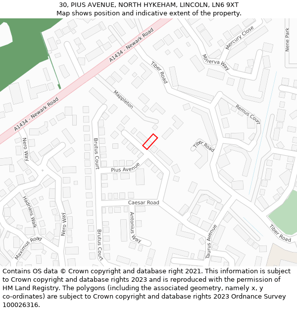 30, PIUS AVENUE, NORTH HYKEHAM, LINCOLN, LN6 9XT: Location map and indicative extent of plot