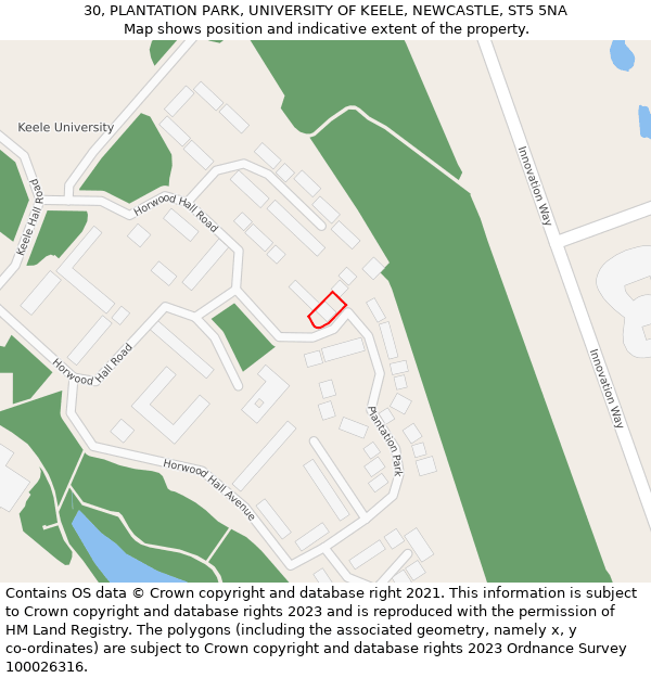 30, PLANTATION PARK, UNIVERSITY OF KEELE, NEWCASTLE, ST5 5NA: Location map and indicative extent of plot