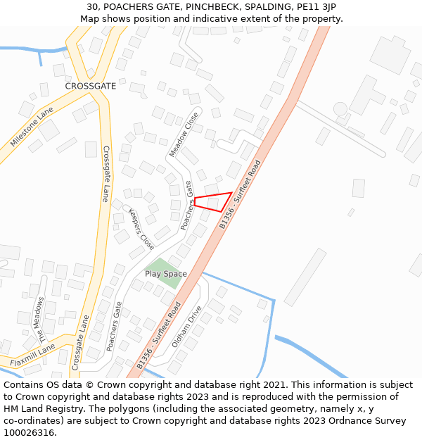 30, POACHERS GATE, PINCHBECK, SPALDING, PE11 3JP: Location map and indicative extent of plot