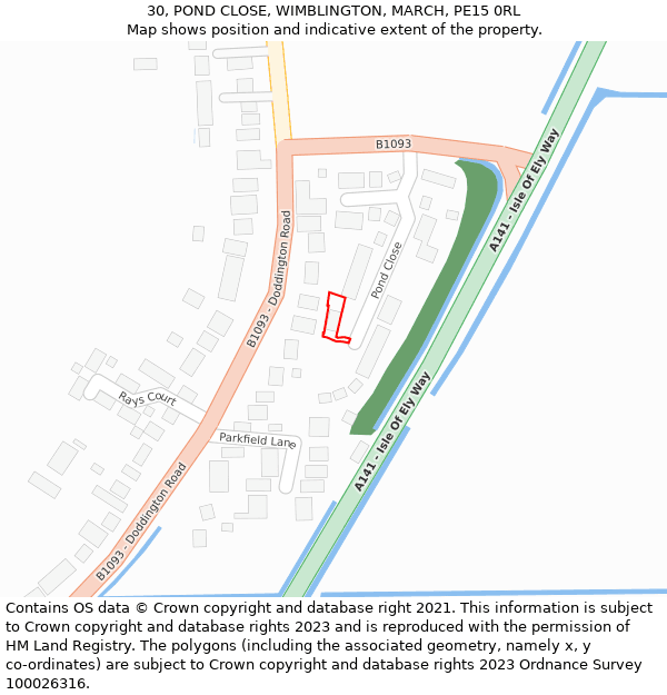 30, POND CLOSE, WIMBLINGTON, MARCH, PE15 0RL: Location map and indicative extent of plot