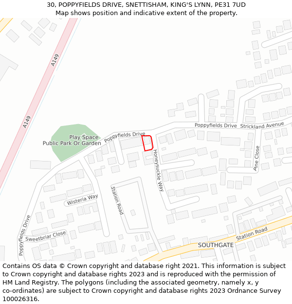 30, POPPYFIELDS DRIVE, SNETTISHAM, KING'S LYNN, PE31 7UD: Location map and indicative extent of plot