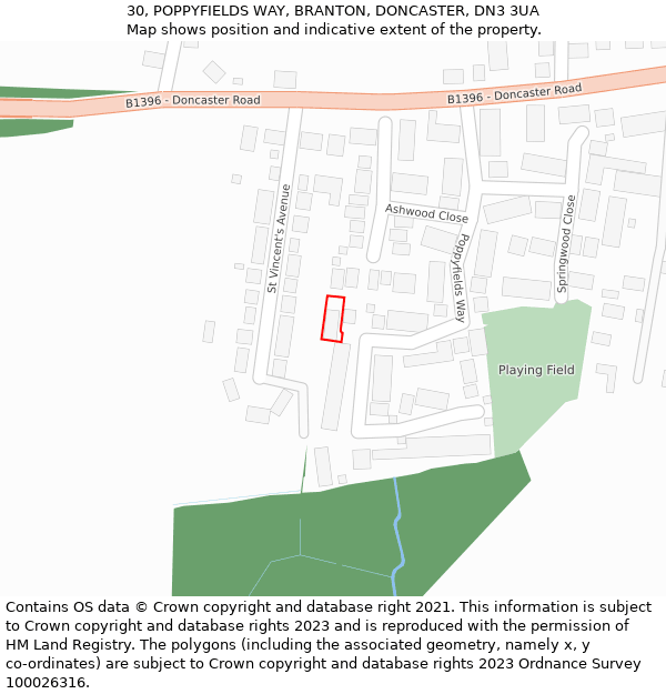 30, POPPYFIELDS WAY, BRANTON, DONCASTER, DN3 3UA: Location map and indicative extent of plot