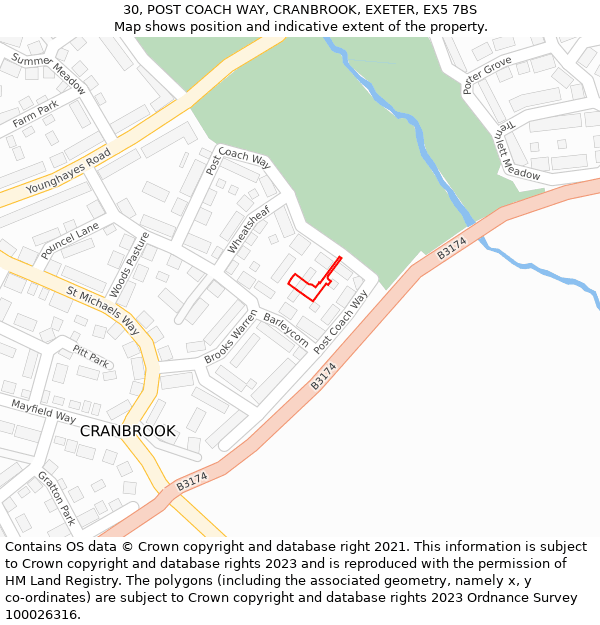 30, POST COACH WAY, CRANBROOK, EXETER, EX5 7BS: Location map and indicative extent of plot