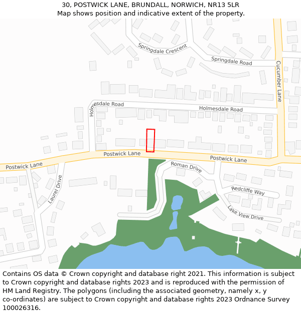 30, POSTWICK LANE, BRUNDALL, NORWICH, NR13 5LR: Location map and indicative extent of plot