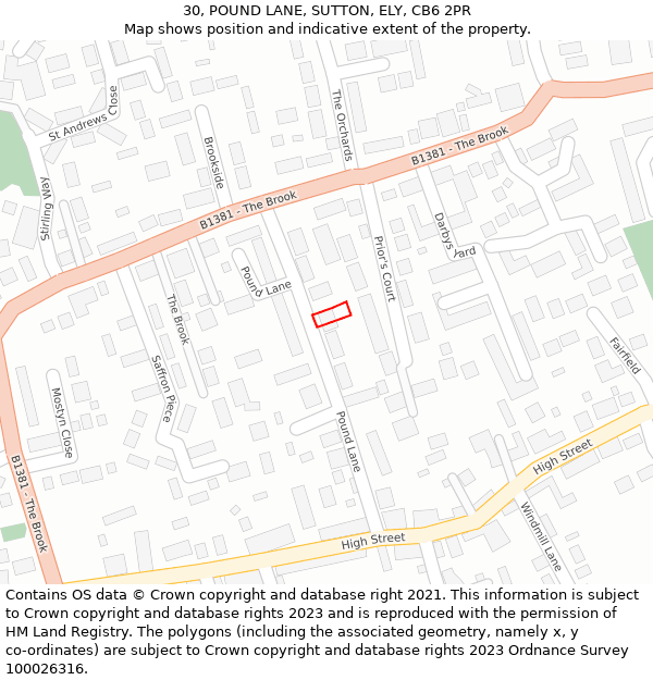 30, POUND LANE, SUTTON, ELY, CB6 2PR: Location map and indicative extent of plot