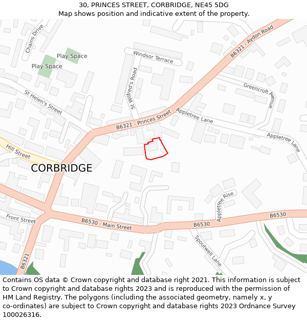 30, PRINCES STREET, CORBRIDGE, NE45 5DG: Location map and indicative extent of plot