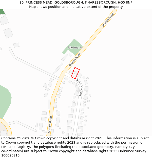 30, PRINCESS MEAD, GOLDSBOROUGH, KNARESBOROUGH, HG5 8NP: Location map and indicative extent of plot