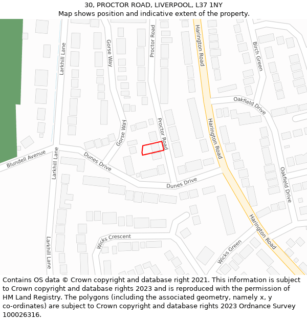 30, PROCTOR ROAD, LIVERPOOL, L37 1NY: Location map and indicative extent of plot