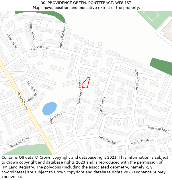 30, PROVIDENCE GREEN, PONTEFRACT, WF8 1ST: Location map and indicative extent of plot