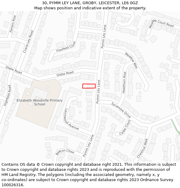 30, PYMM LEY LANE, GROBY, LEICESTER, LE6 0GZ: Location map and indicative extent of plot