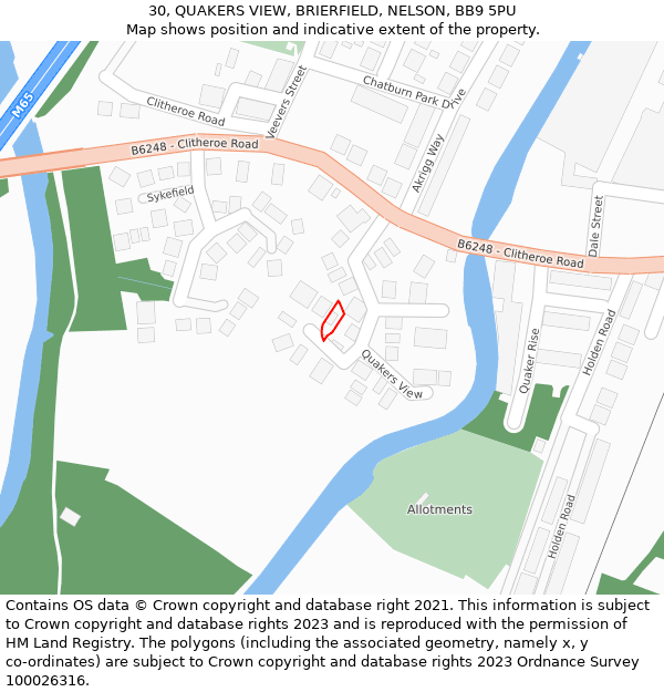 30, QUAKERS VIEW, BRIERFIELD, NELSON, BB9 5PU: Location map and indicative extent of plot