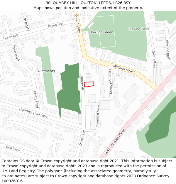 30, QUARRY HILL, OULTON, LEEDS, LS26 8SY: Location map and indicative extent of plot