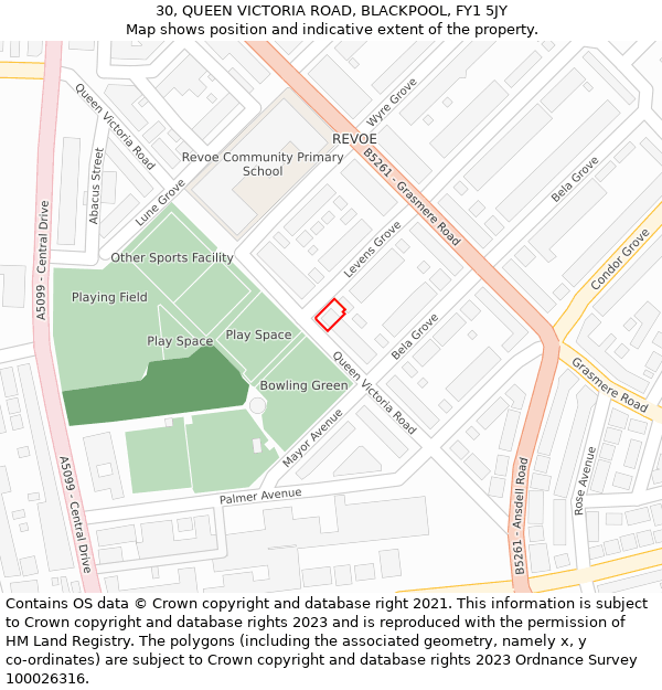 30, QUEEN VICTORIA ROAD, BLACKPOOL, FY1 5JY: Location map and indicative extent of plot