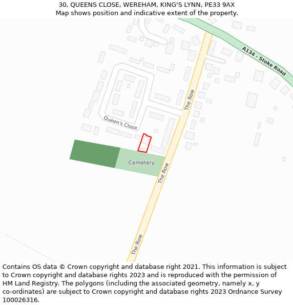 30, QUEENS CLOSE, WEREHAM, KING'S LYNN, PE33 9AX: Location map and indicative extent of plot