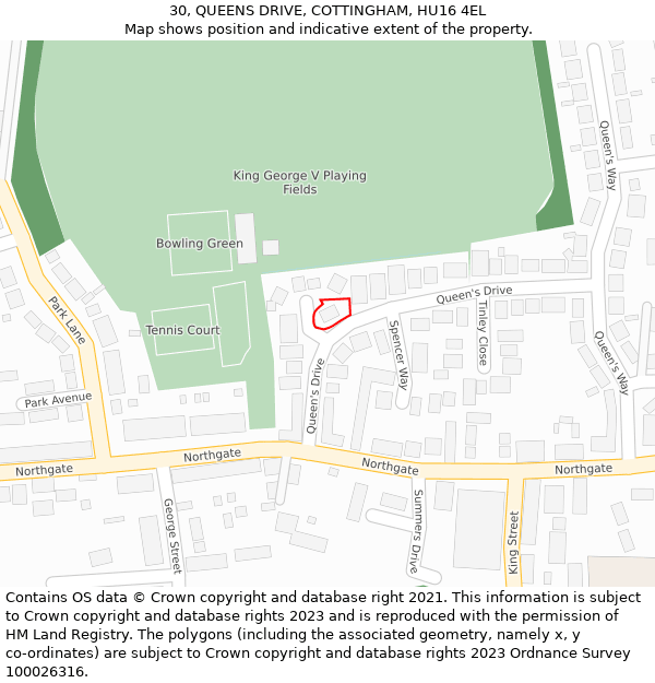 30, QUEENS DRIVE, COTTINGHAM, HU16 4EL: Location map and indicative extent of plot